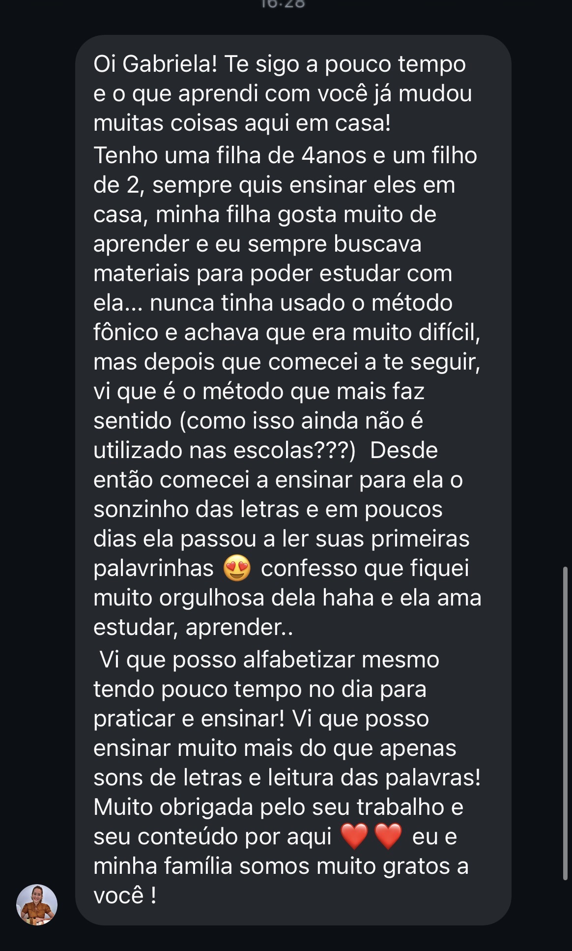 Depoimento de uma mãe